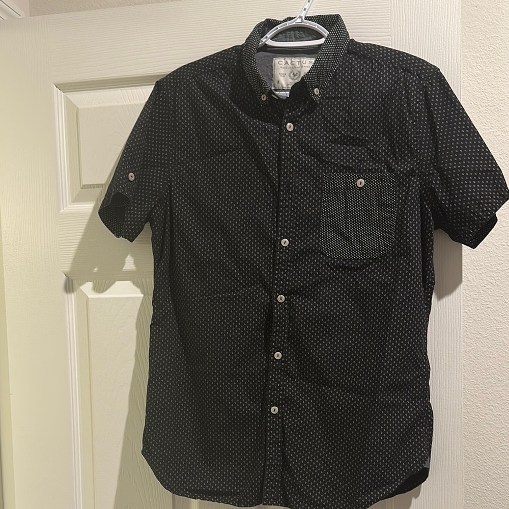 Cactus Black Casual Button Down Shirt Classic Collar